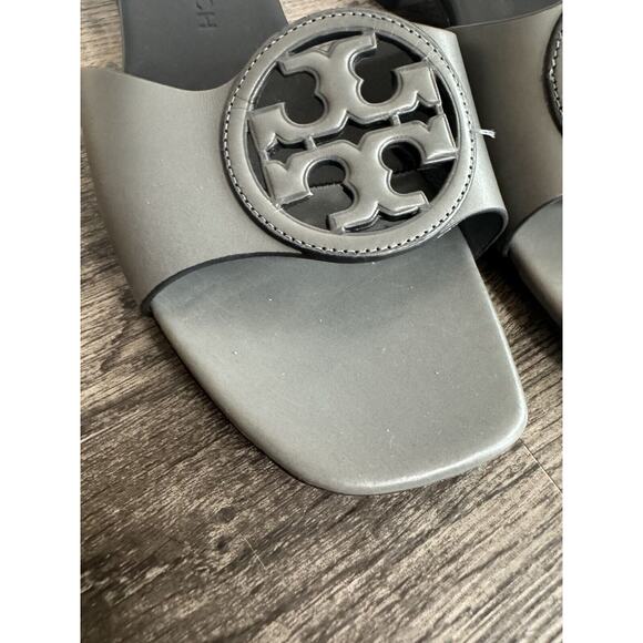 Tory Burch Womens Bombe Miller Slide Sandal Calf Leather Grey Size 7M - Picture 4 of 13